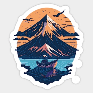 Serene Mount Fuji Sunset Peaceful River Scenery Sticker